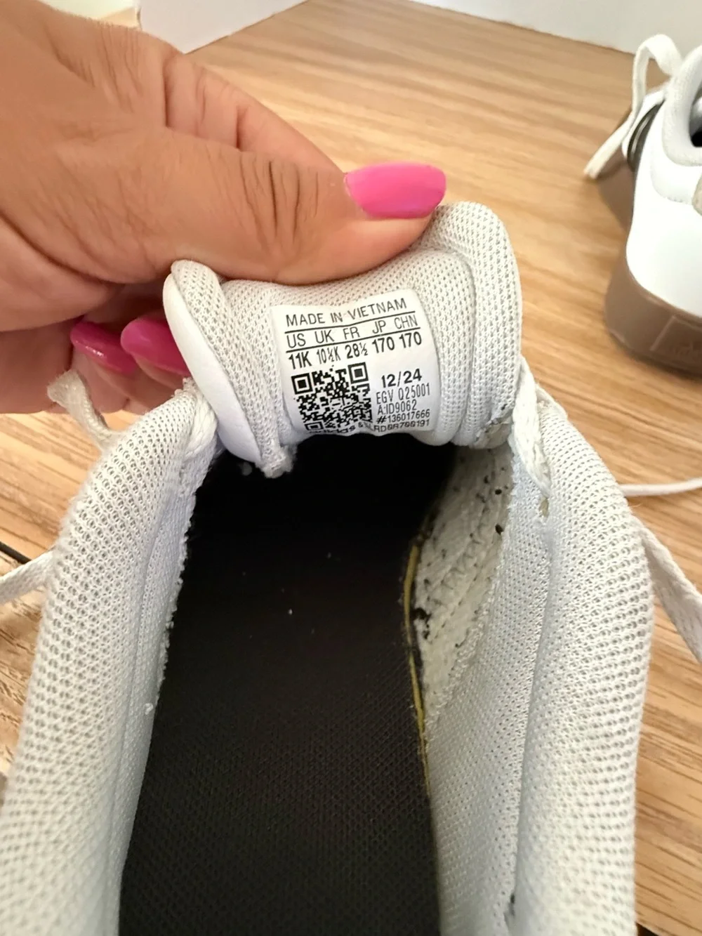 adidas White Sneakers with Black Insoles and Brown Outsole 11 boys